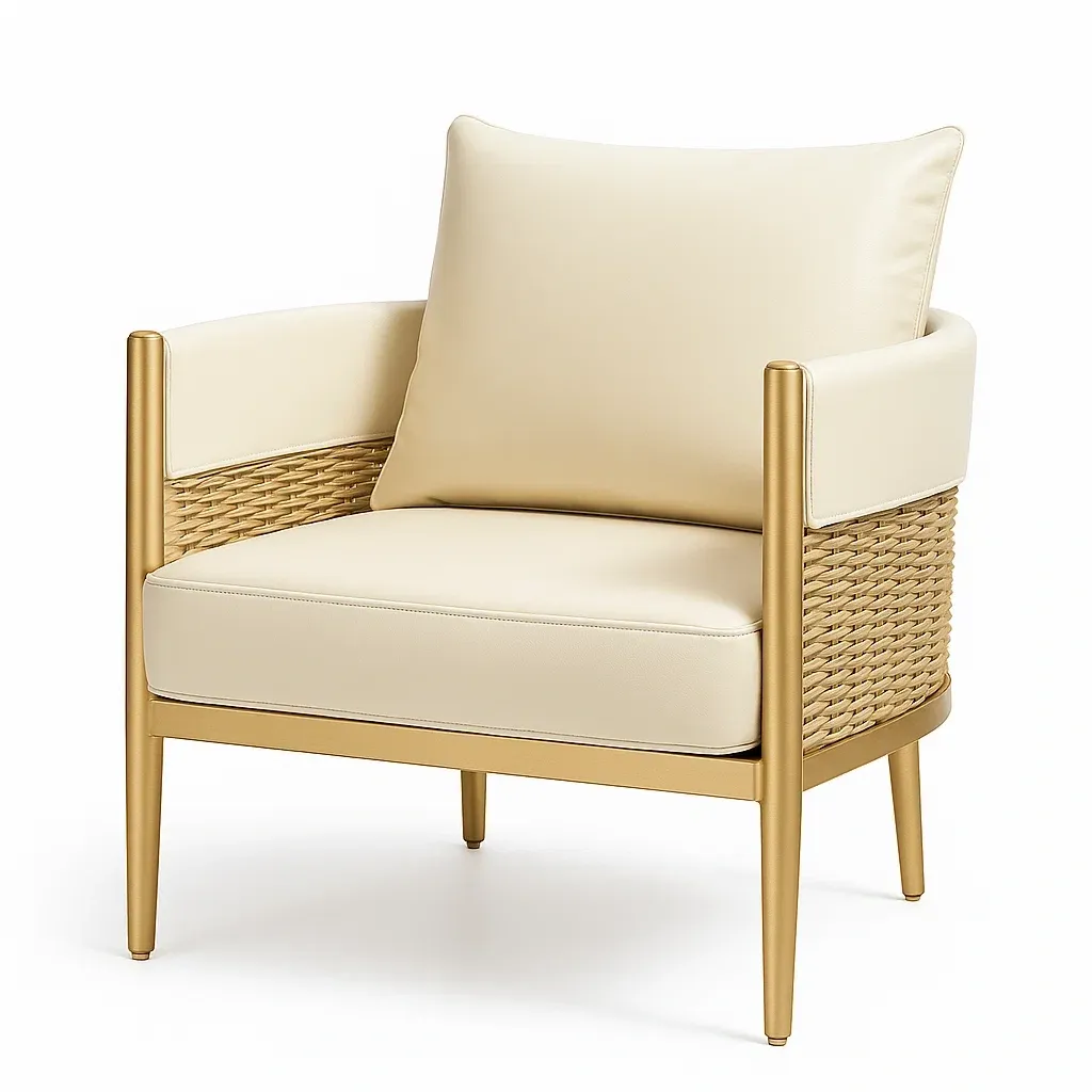 Fauteuil club en métal et simili cuir beige