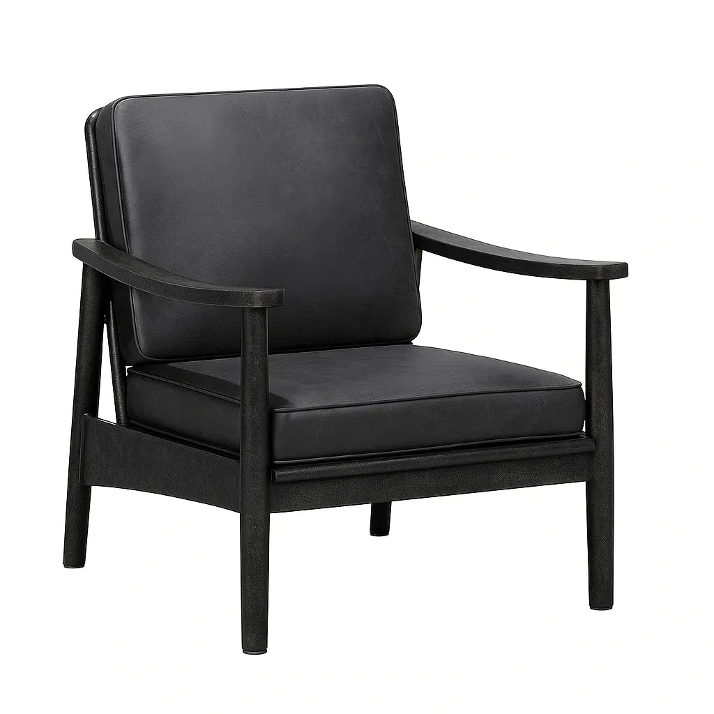 Fauteuil club en bois et cuir synthétique noir