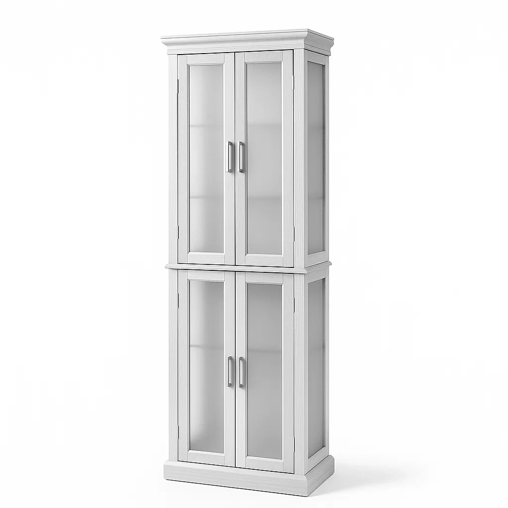 Vitrine d'exposition en bois blanc avec portes en verre trempé