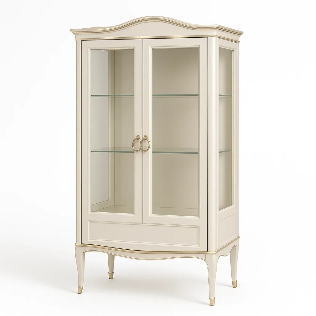 Vitrine d'exposition en bois avec portes en verre trempé 180×90×40 cm beige