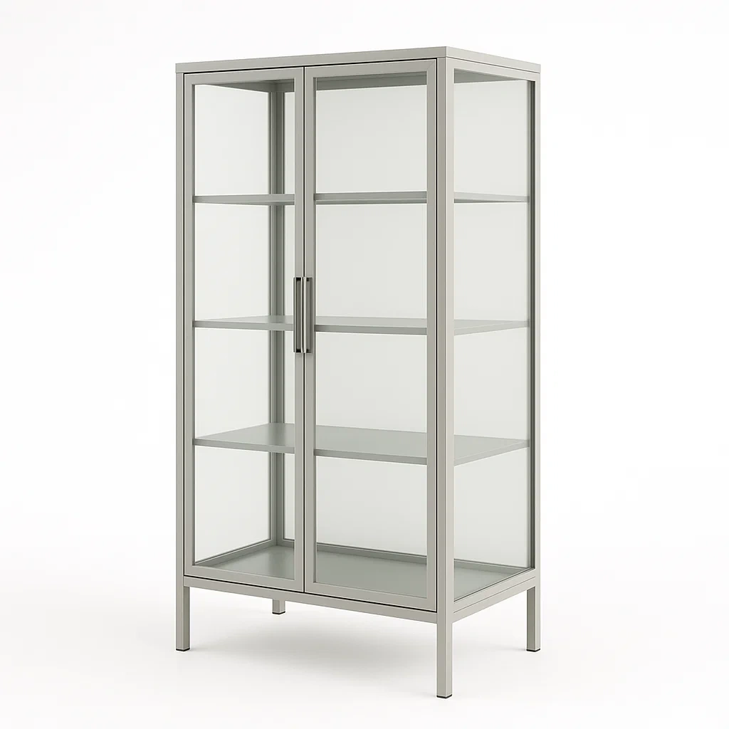 Vitrine d'exposition en métal et verre trempé gris 180×90×45 cm