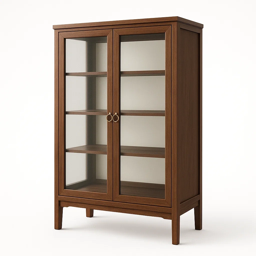 Vitrine d'exposition en bois et verre trempé marron avec 4 étagères 90×40×160 cm