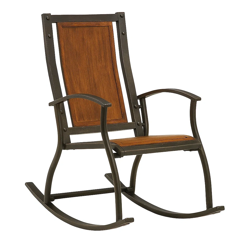 Chaise à bascule en métal et bois marron/noir
