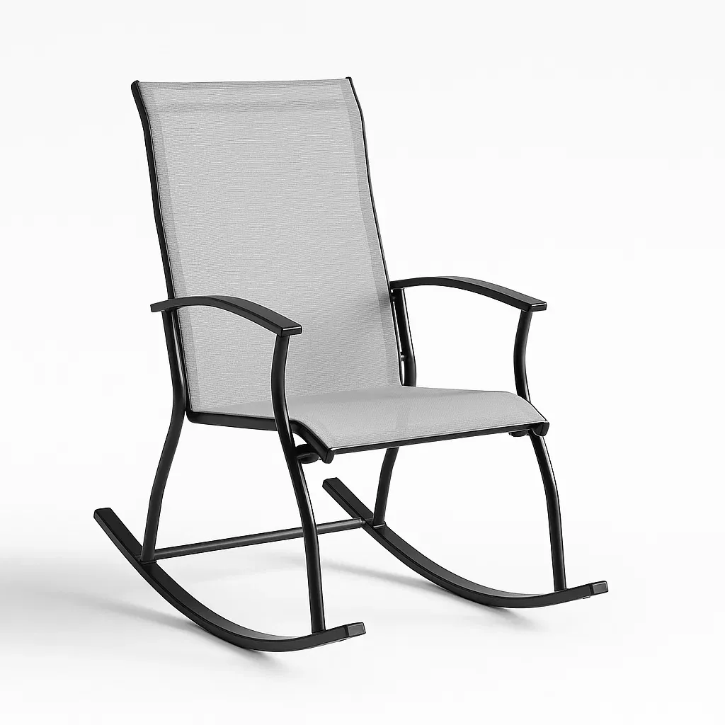 Chaise à bascule en acier avec assise en textile gris