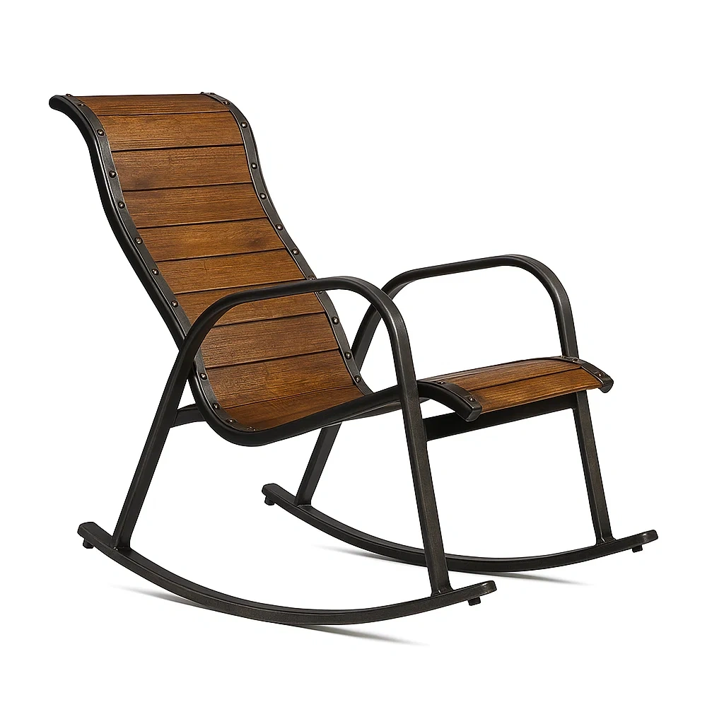 Chaise à bascule en métal et bois pour terrasse