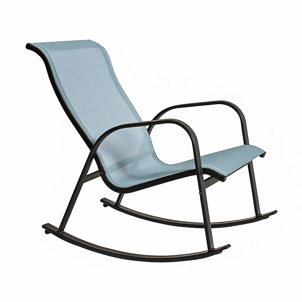 Chaise à bascule extérieure en métal et tissu bleu 120×60×90 cm