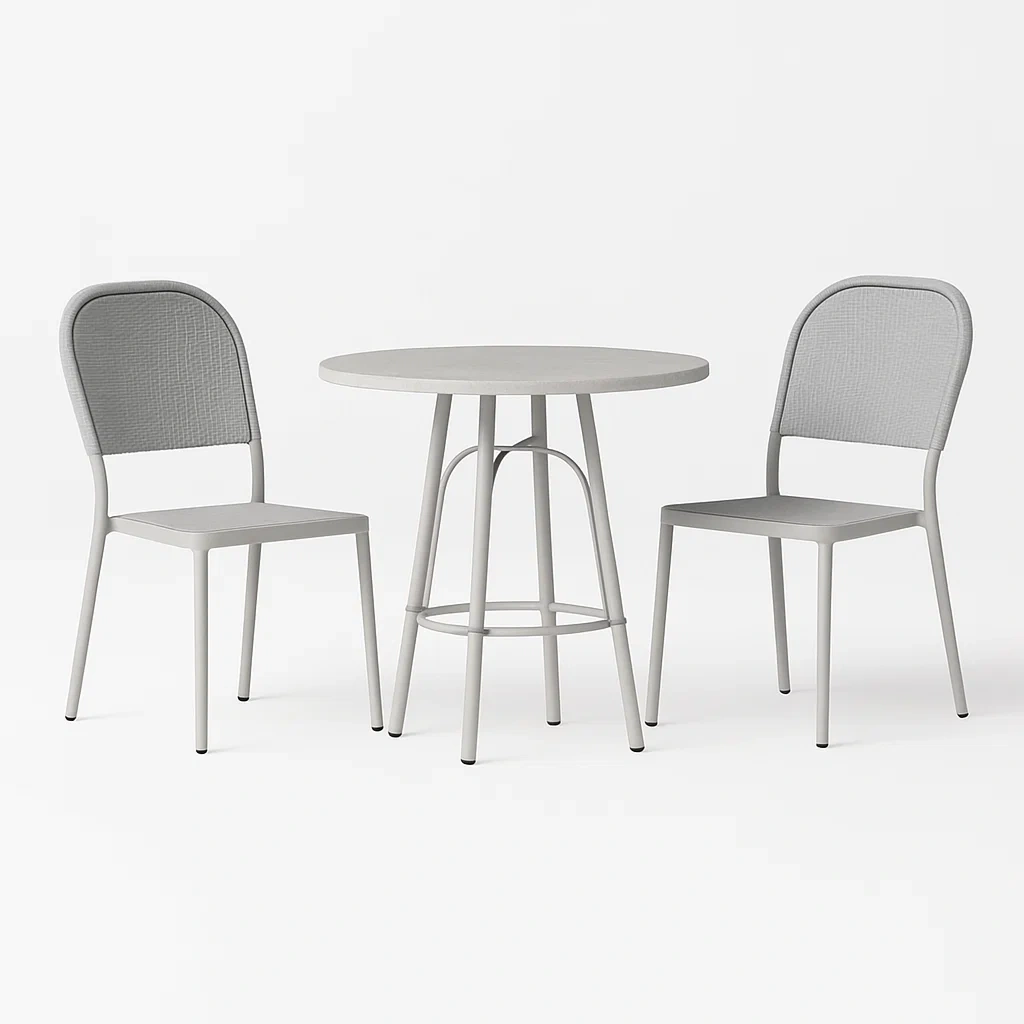Ensemble table et chaise avec table ronde et chaises en aluminium gris pour extérieur