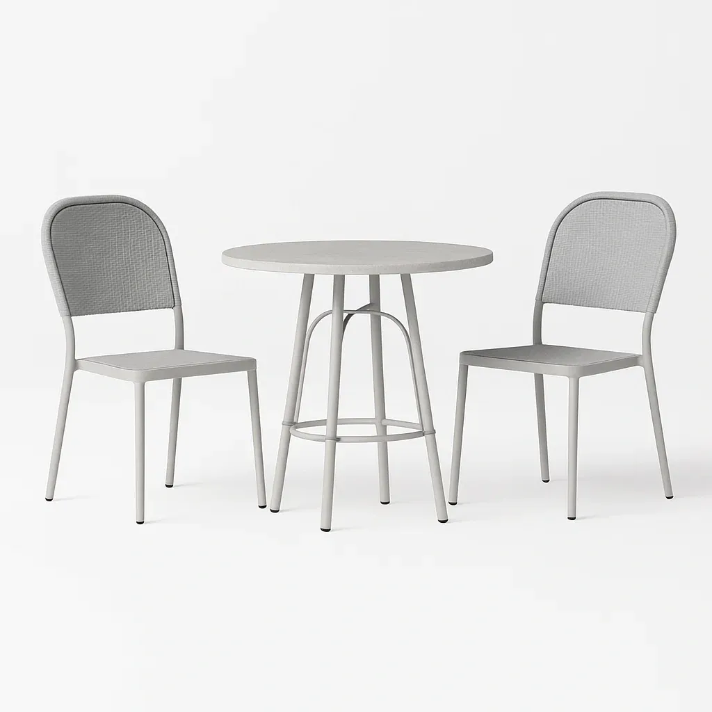 Ensemble table et chaise avec table ronde et chaises en aluminium gris pour extérieur