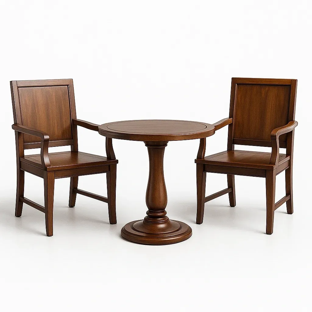 Ensemble compact avec table ronde et chaises en bois marron