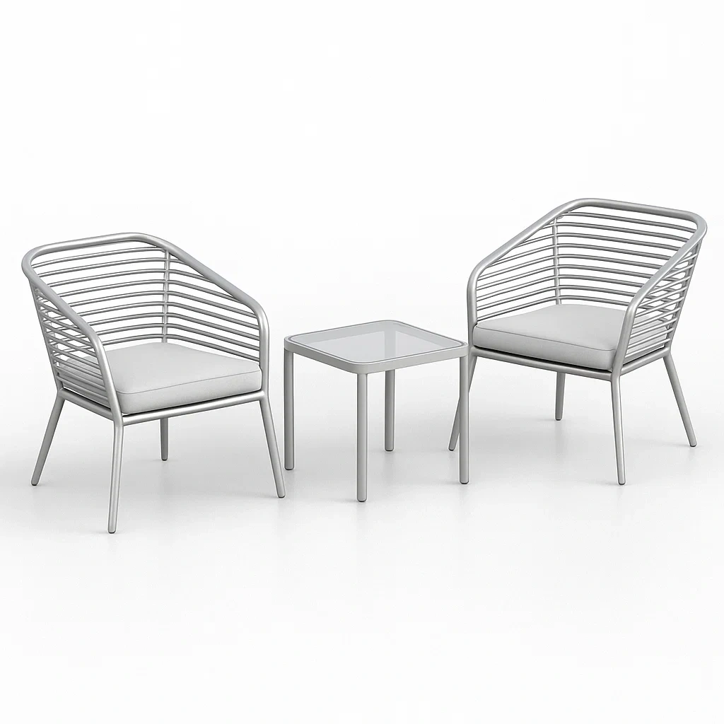 Ensemble compact de jardin avec 2 fauteuils et table carrée en aluminium et verre trempé gris
