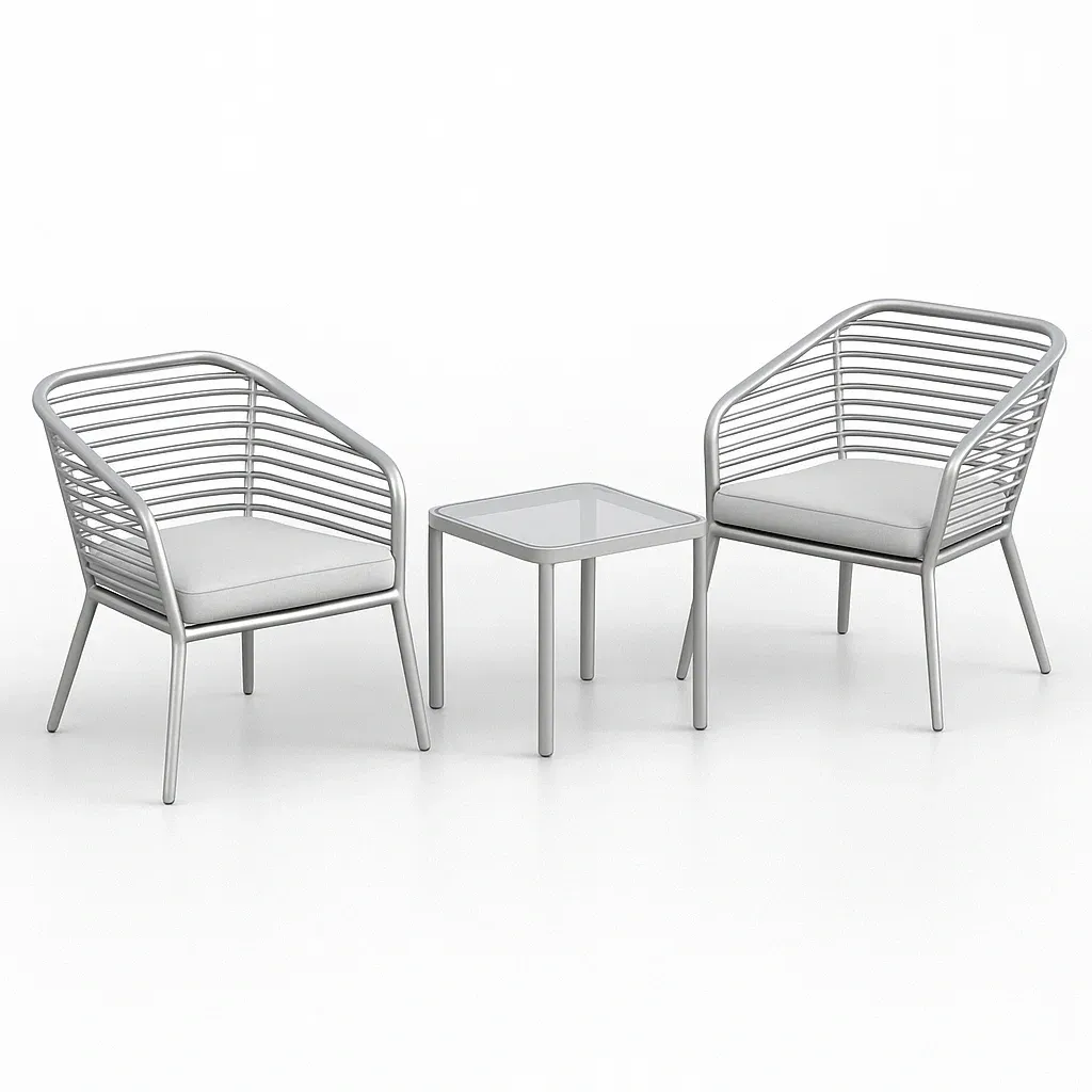Ensemble compact de jardin avec 2 fauteuils et table carrée en aluminium et verre trempé gris