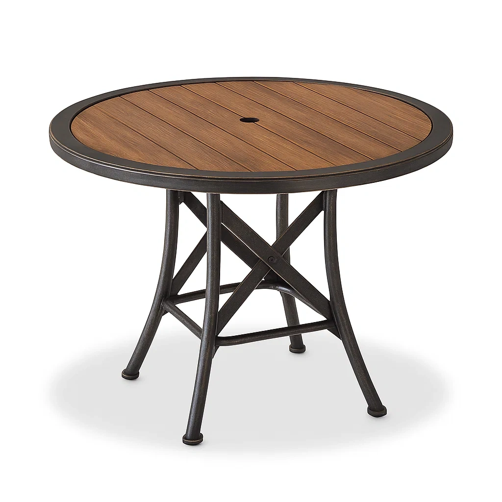 Table ronde extérieure en aluminium et composite bois