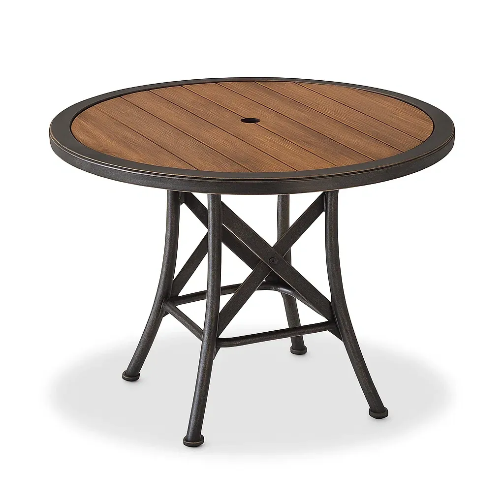 Table ronde extérieure en aluminium et composite bois