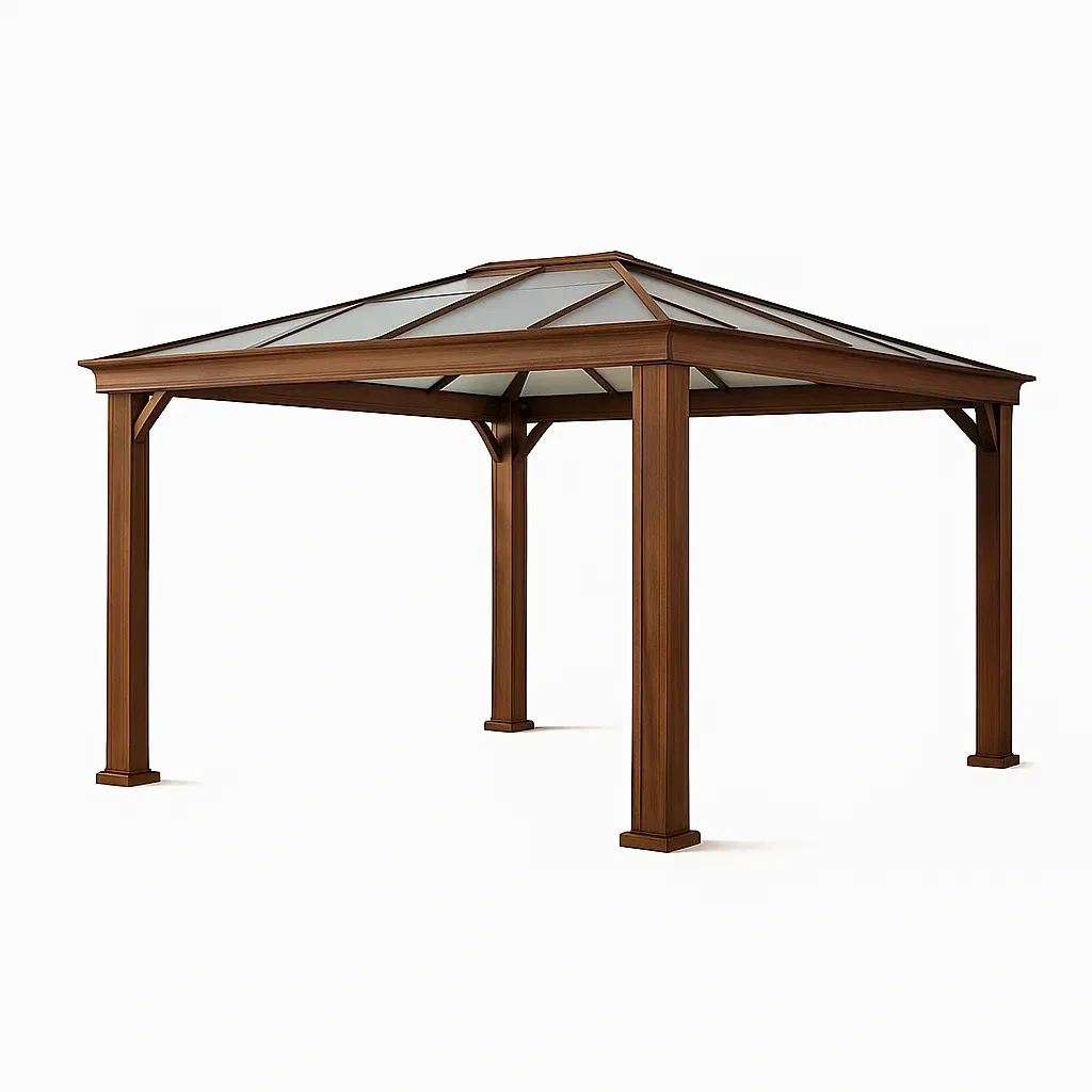 Pavillon de jardin en aluminium marron avec toit en polycarbonate