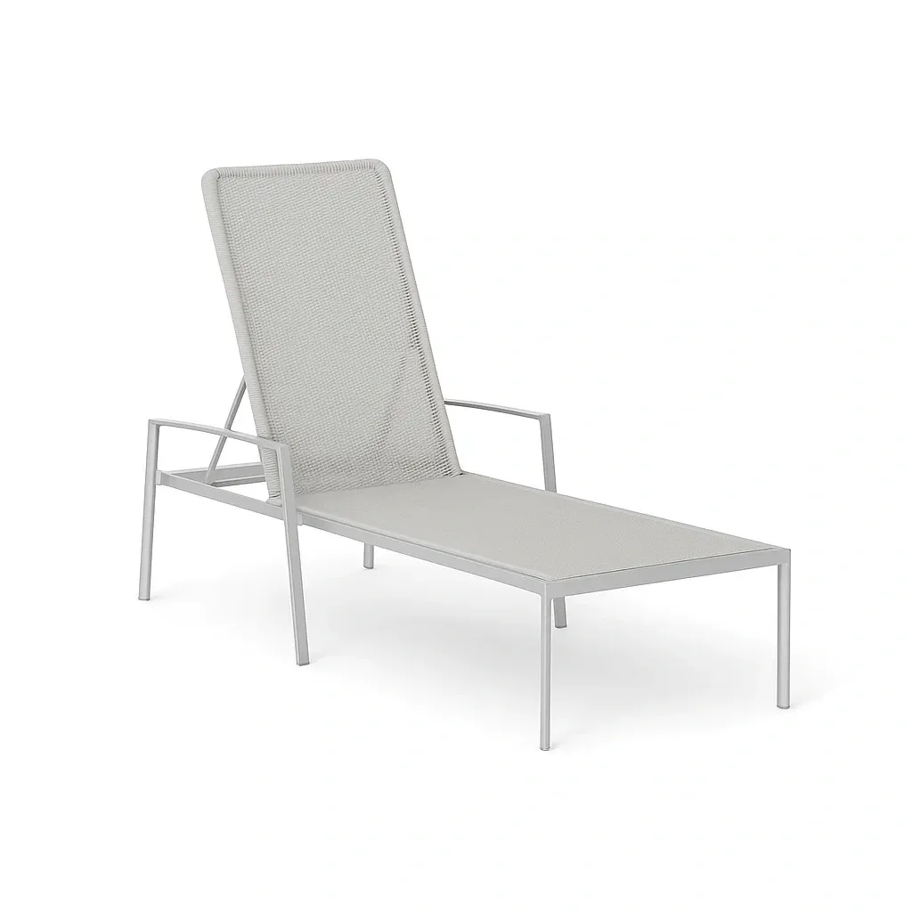 Chaise longue d’extérieur réglable en aluminium et maille gris 190×60×90 cm