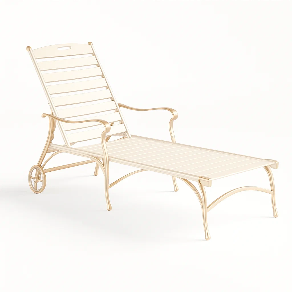 Chaise longue d’extérieur en métal réglable beige avec roues