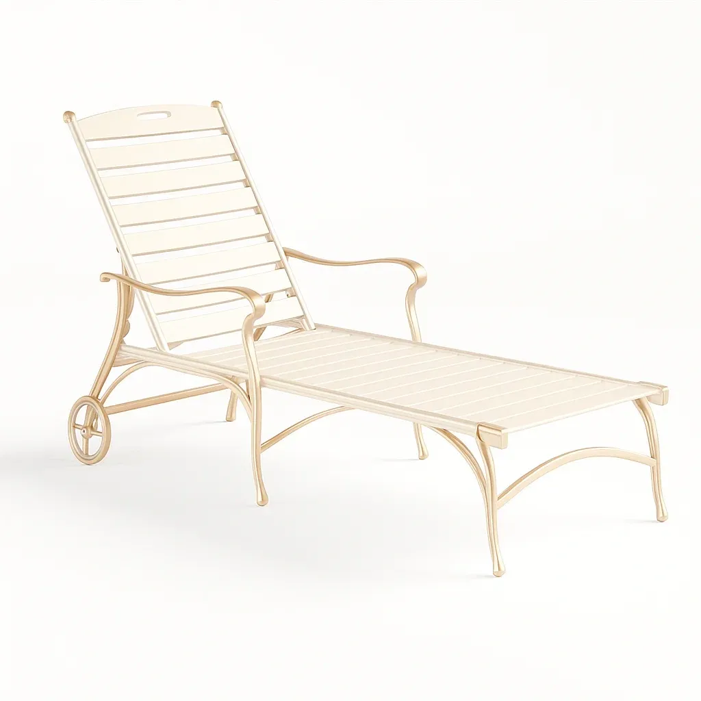 Chaise longue d’extérieur en métal réglable beige avec roues