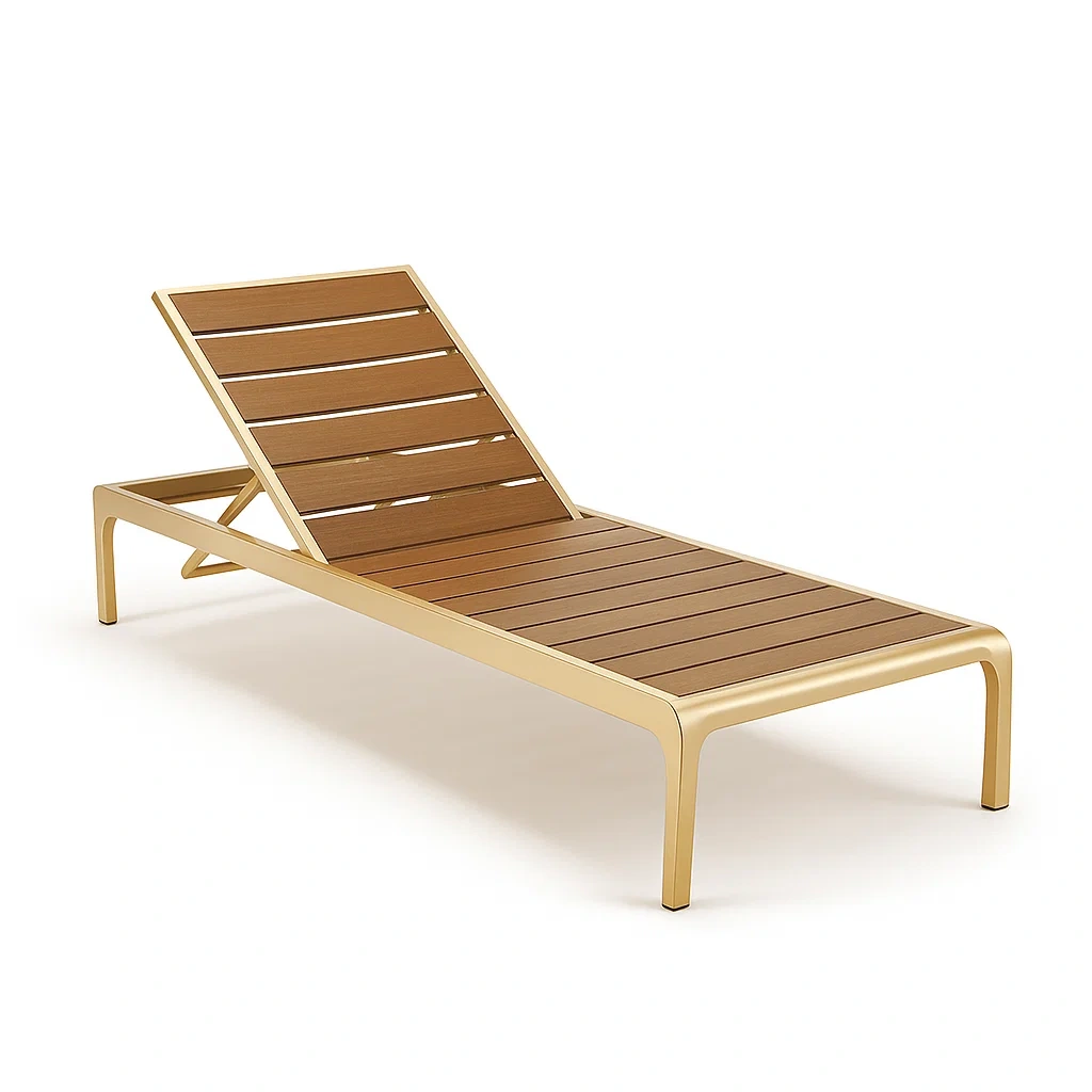 Chaise longue d’extérieur réglable en aluminium et bois