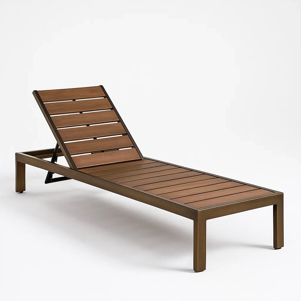 Chaise longue d’extérieur réglable en bois composite et aluminium marron