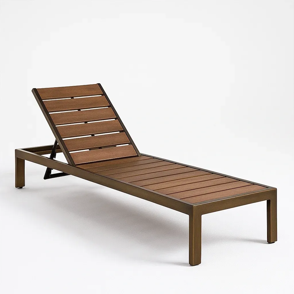 Chaise longue d’extérieur réglable en bois composite et aluminium marron