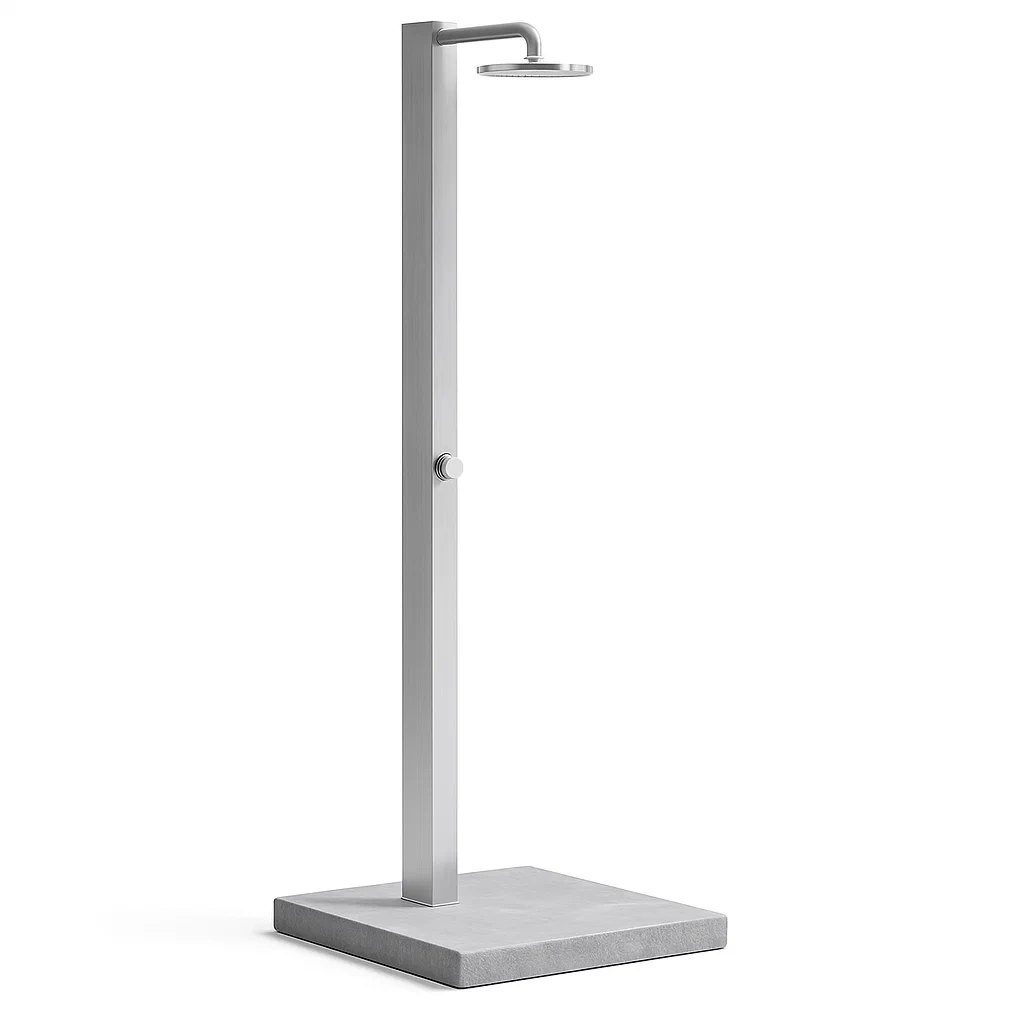 Douche d’extérieur en acier inoxydable avec base en béton