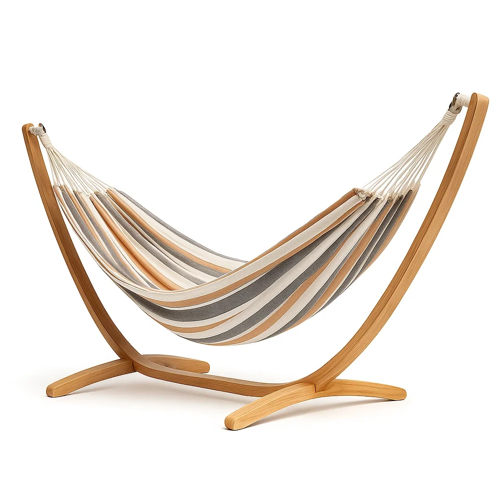 Hamac avec support en acacia et toile en coton multicolore