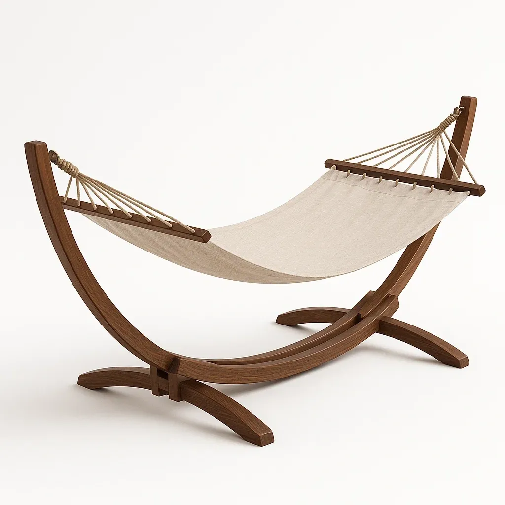 Hamac avec support en bois et toile beige