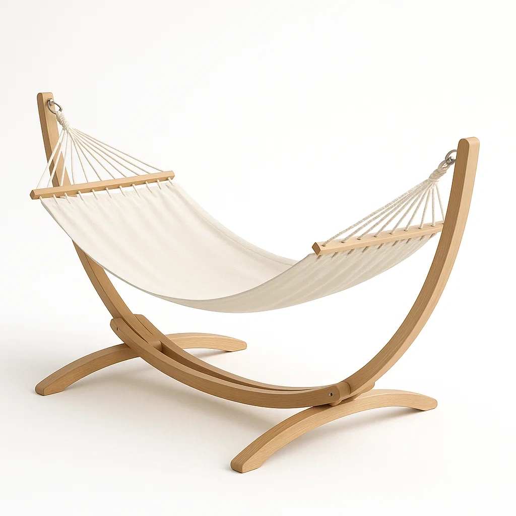 Hamac en tissu avec support en bois