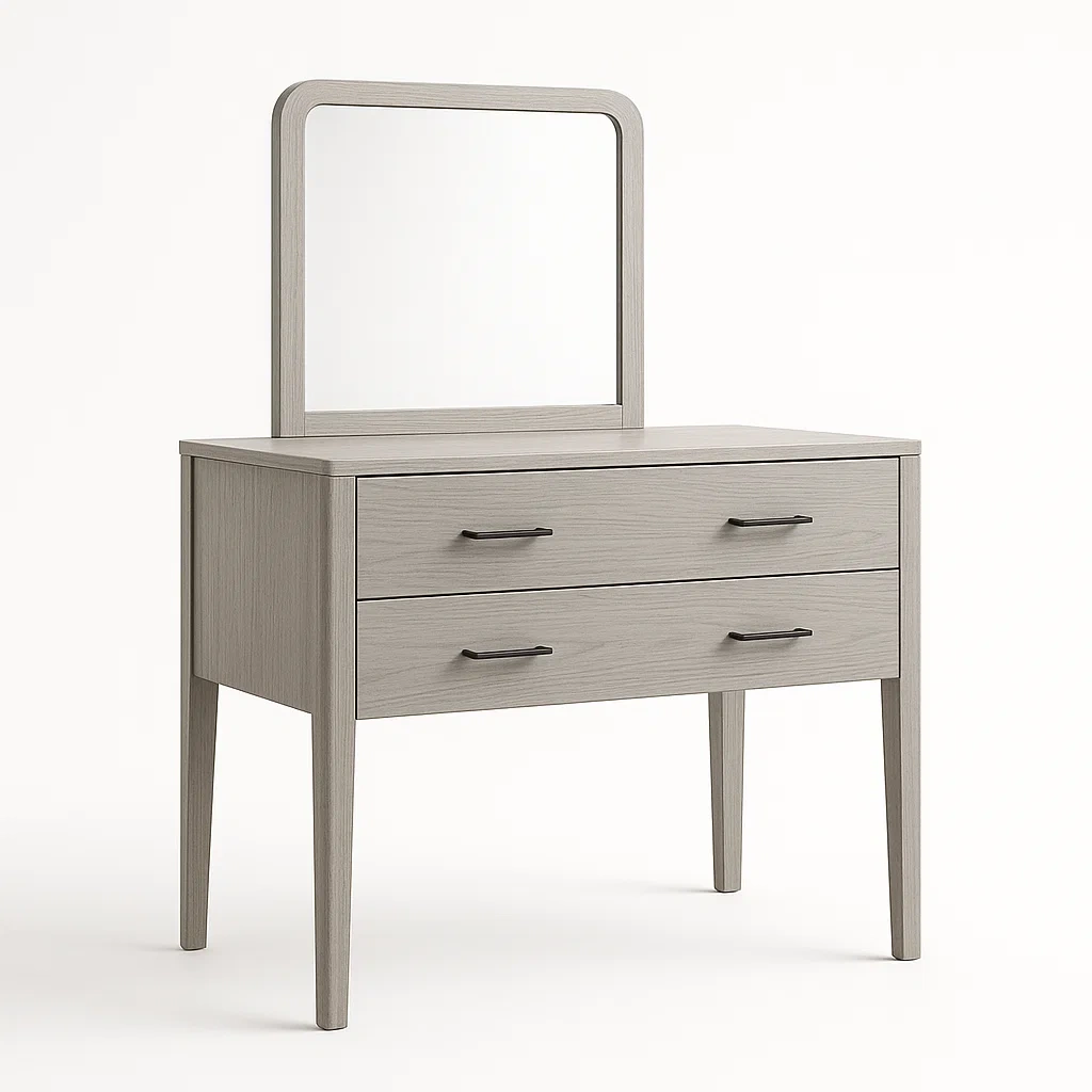 Coiffeuse en bois avec miroir et 2 tiroirs 100×45×130 cm gris clair