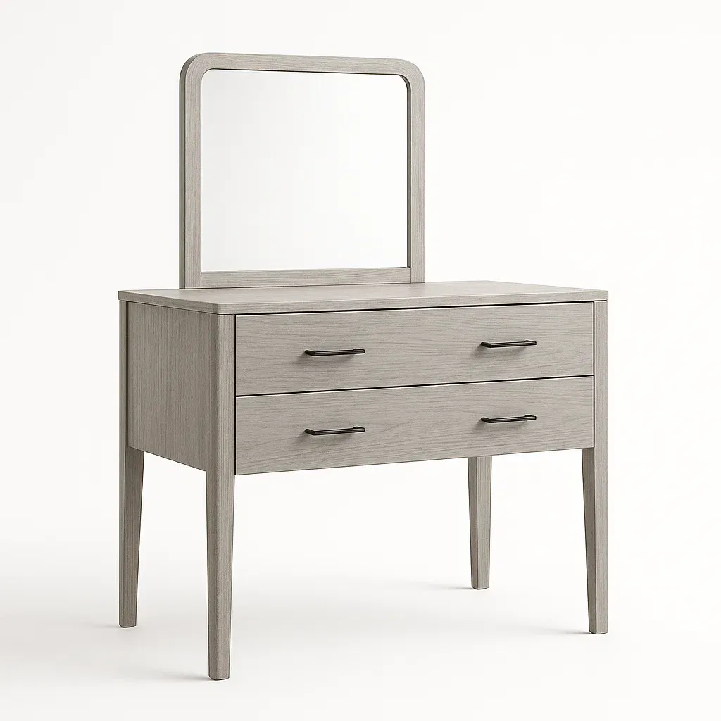 Coiffeuse en bois avec miroir et 2 tiroirs 100×45×130 cm gris clair
