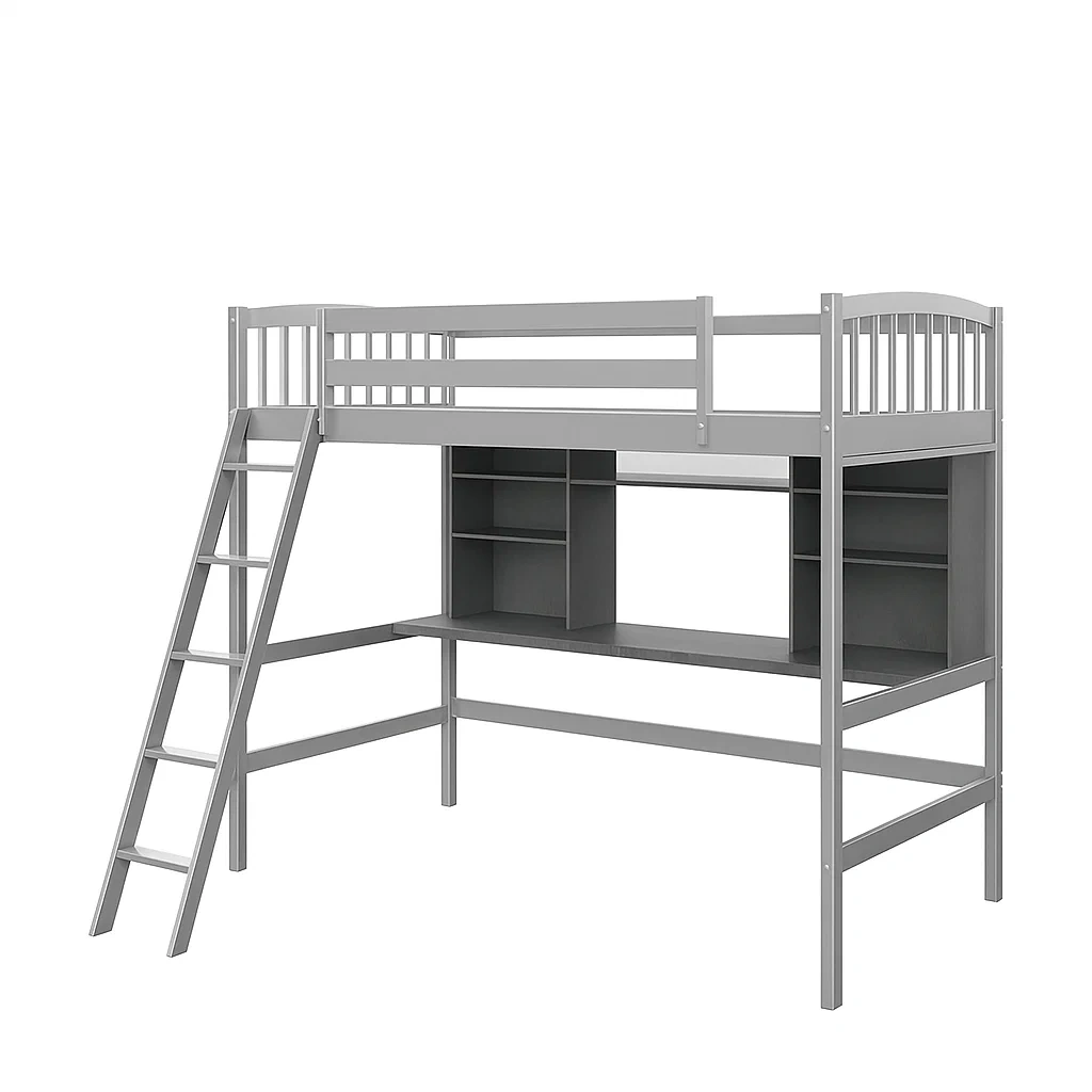 Lit mezzanine en métal gris avec bureau intégré