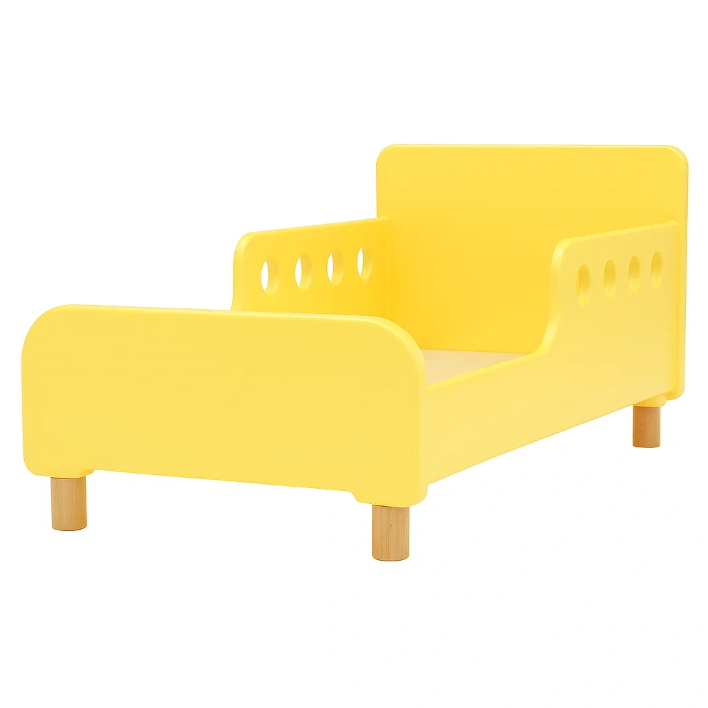 Lit pour tout-petit en MDF et bois jaune 144×76×55 cm