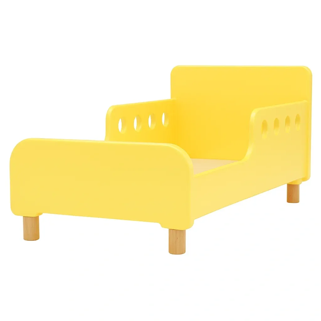 Lit pour tout-petit en MDF et bois jaune 144×76×55 cm