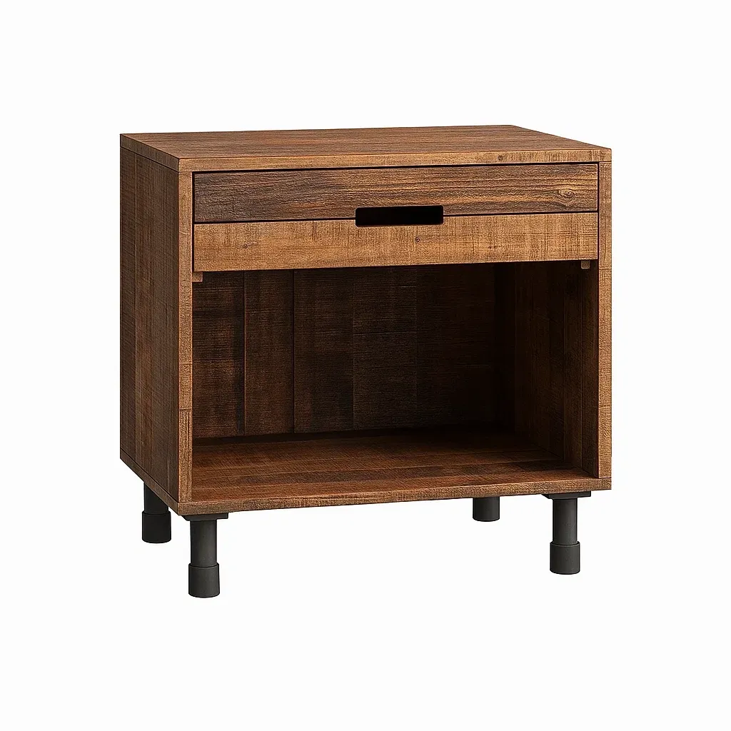 Table de chevet en bois avec tiroir et espace de rangement marron