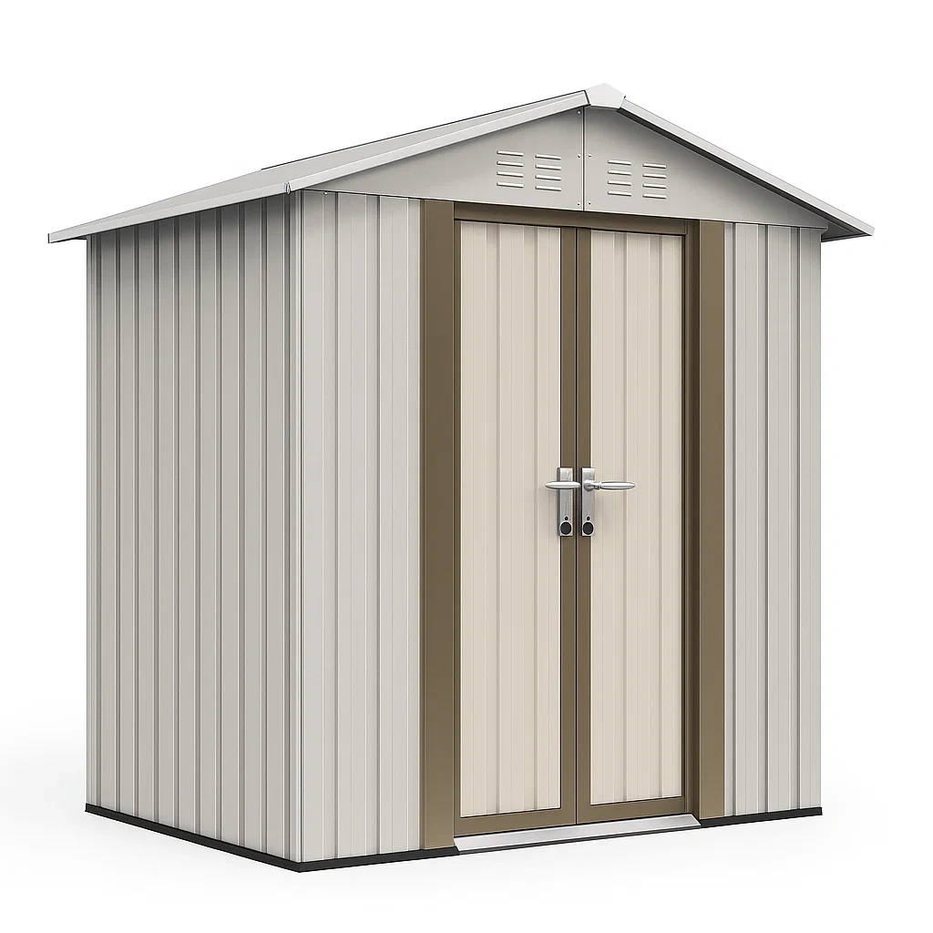 Abri de jardin en métal 213×127×185 cm crème/marron