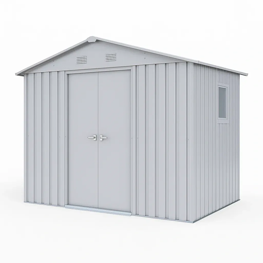 Abri de jardin en acier galvanisé gris avec fenêtre