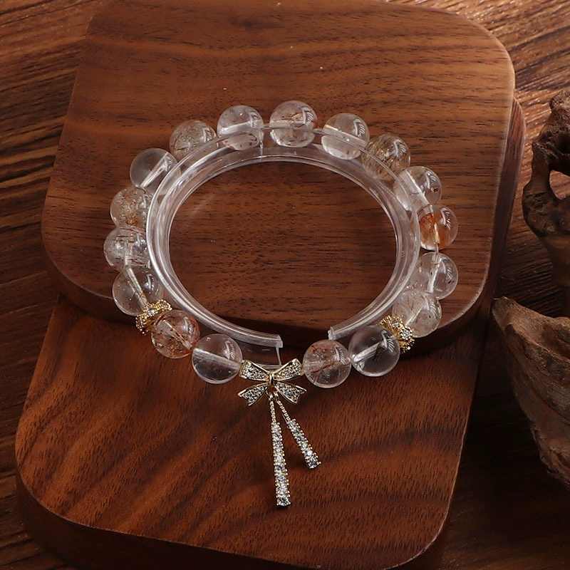 Natural black gold super seven crystal butterfly knot fringed bracelet