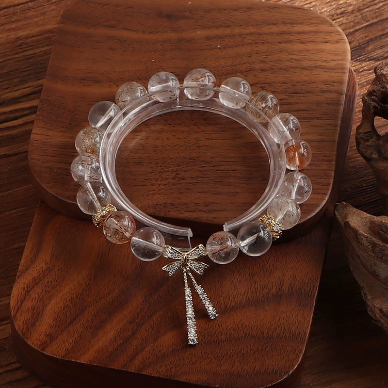 Natural black gold super seven crystal butterfly knot fringed bracelet