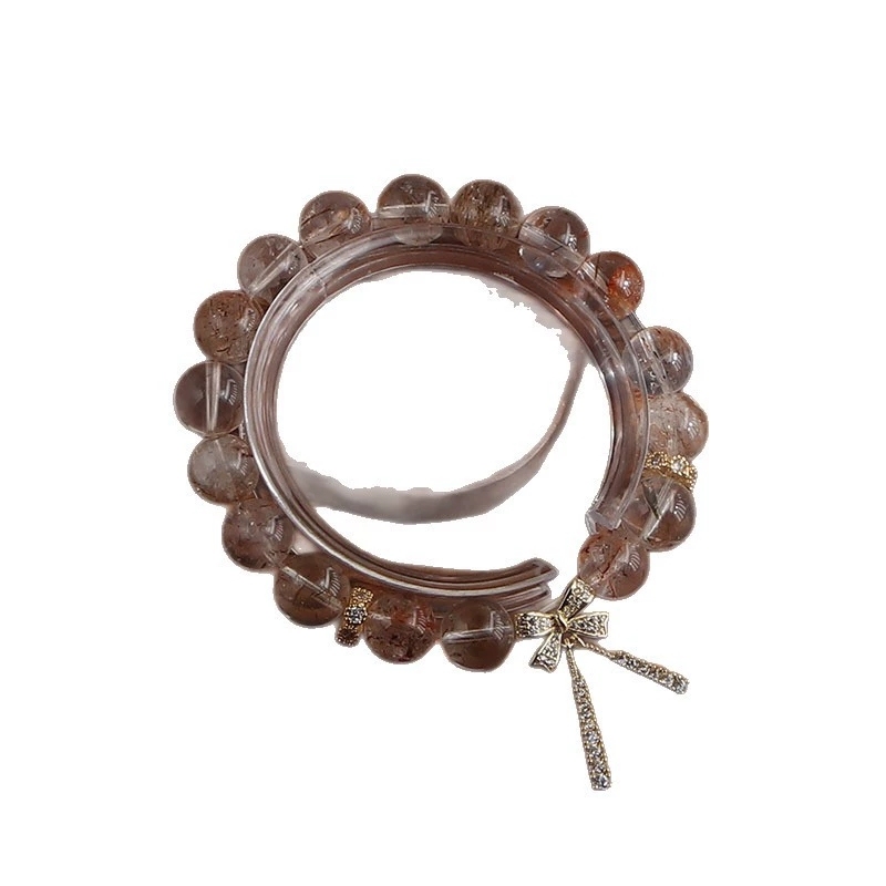 Natural black gold super seven crystal butterfly knot fringed bracelet