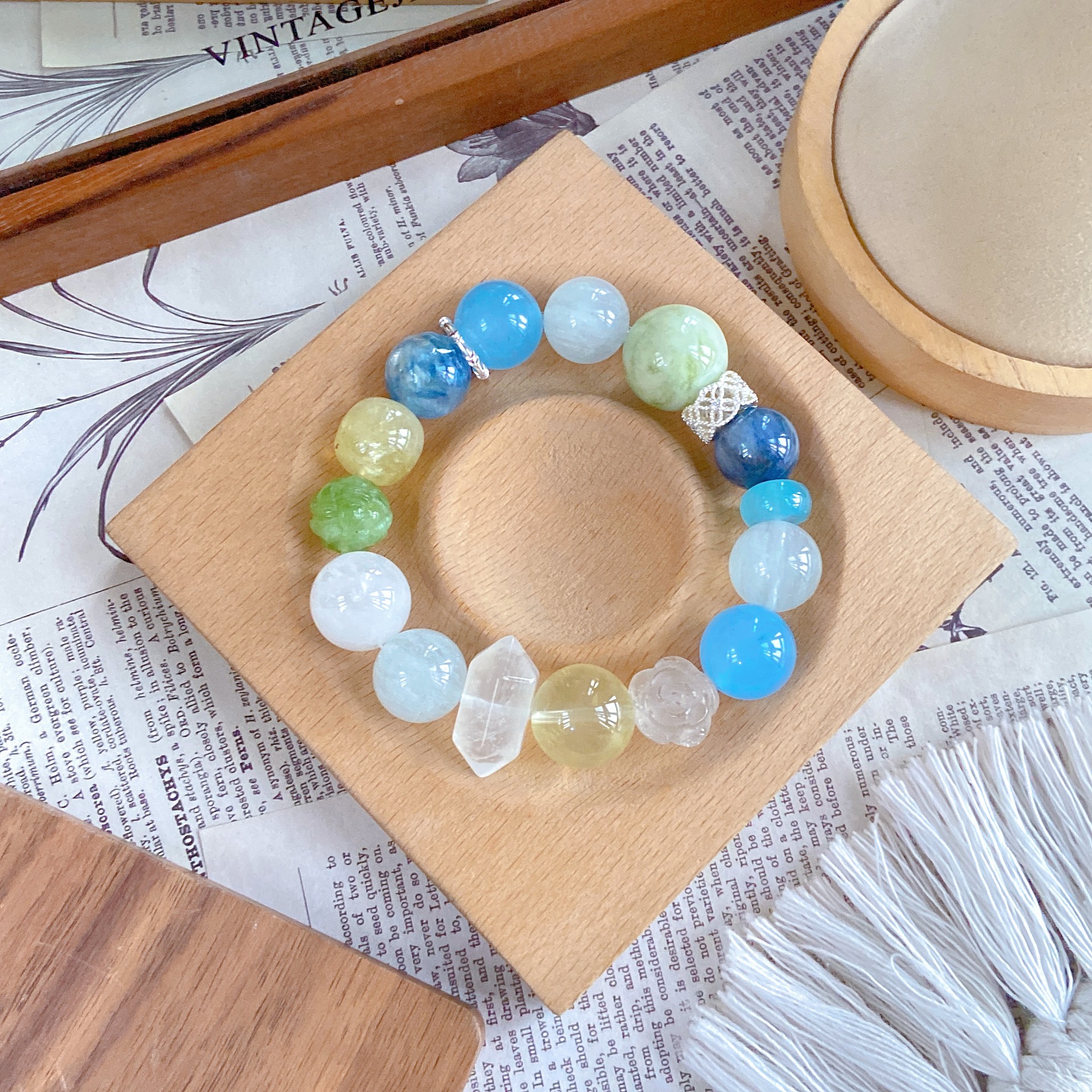 Natural Kyanite, Blue Jasper, and Fluorite Crystal Bracelet