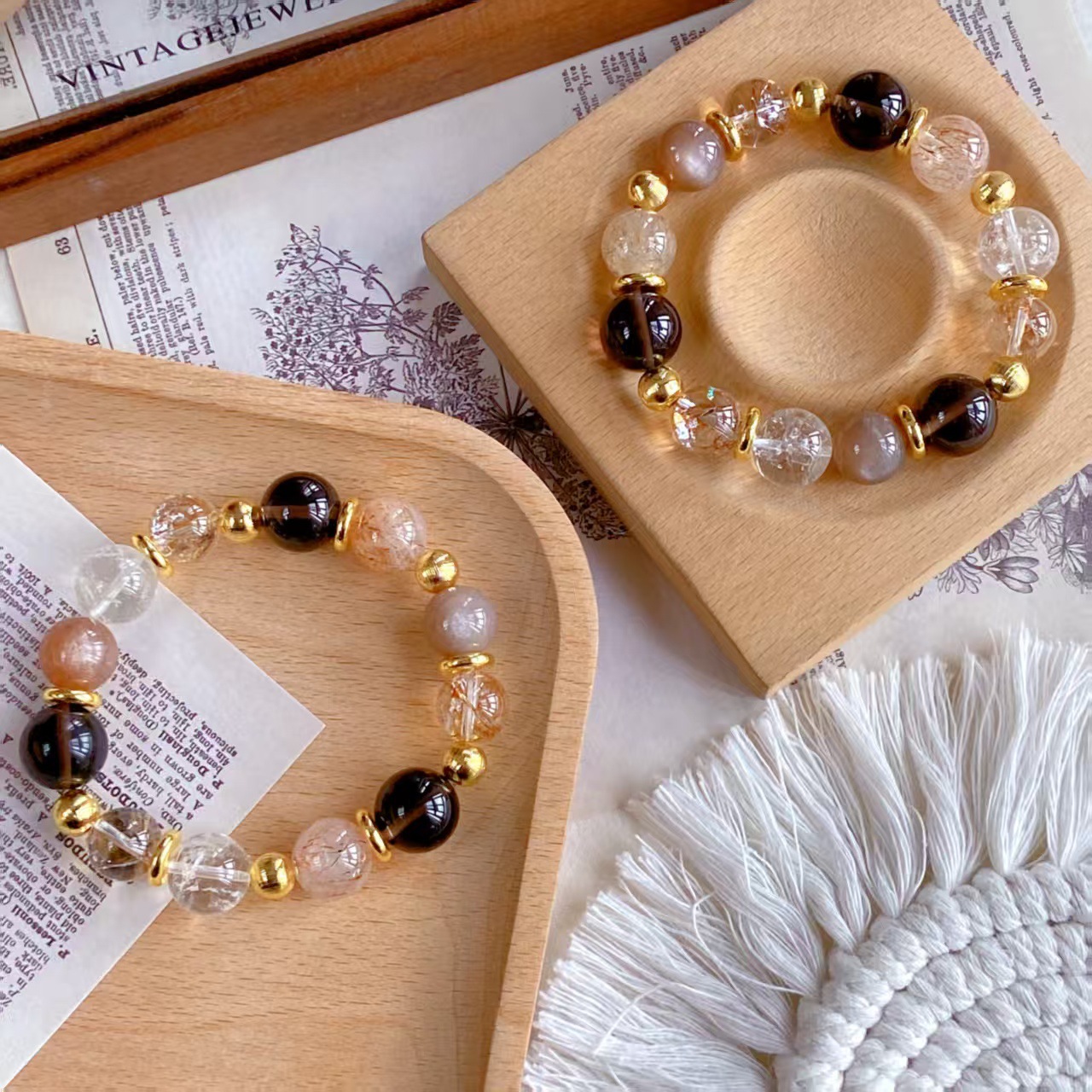 Natural gold foil, adhesive flower, milk tea, moonlight, black gold, ultra white, Ace crystal bracelet