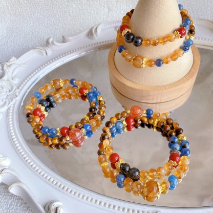 Natural blue crystal tiger eye stone cinnabar black hair crystal yellow tower crystal glue double circle bracelet