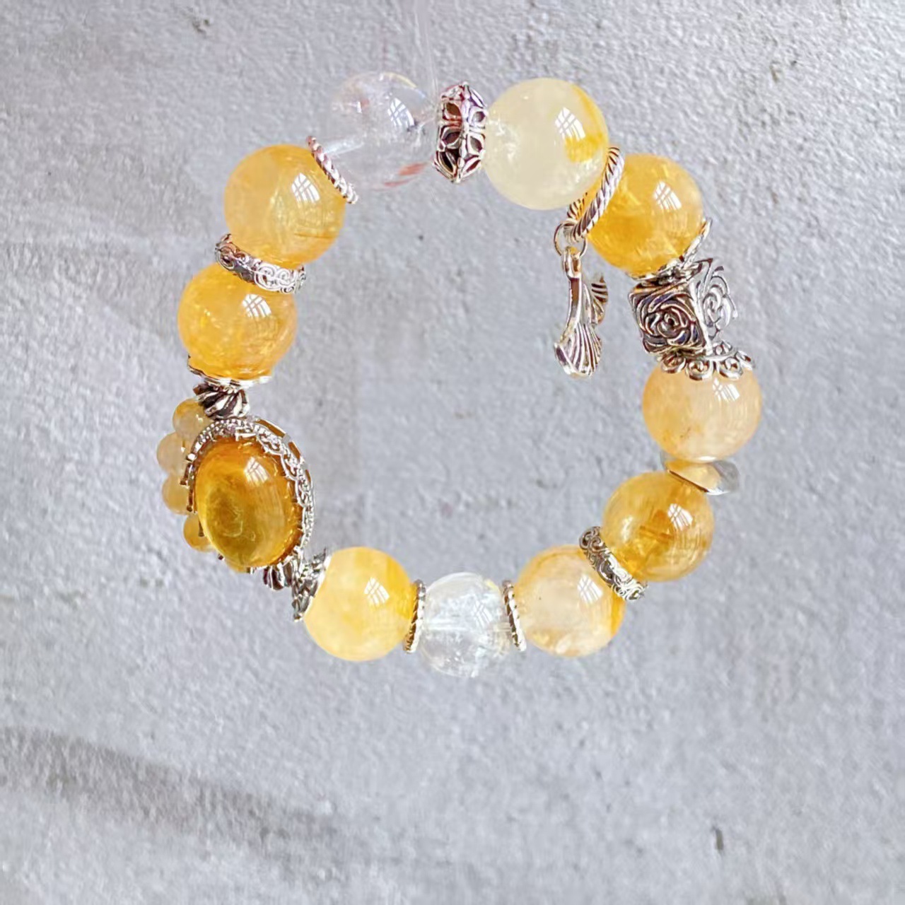 Natural gold, lithium mica, yellow tower crystal, yellow gel flower crystal bracelet