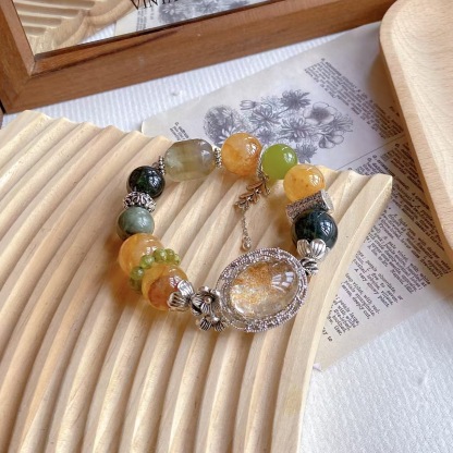 Natural Ghost Magic Box Gold Glue Flower Xiuyu Green Hair Crystal Green Crystal Bracelet