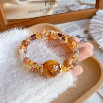 Natural yellow gum flower green ghost hand card black gold super yellow tower crystal bracelet