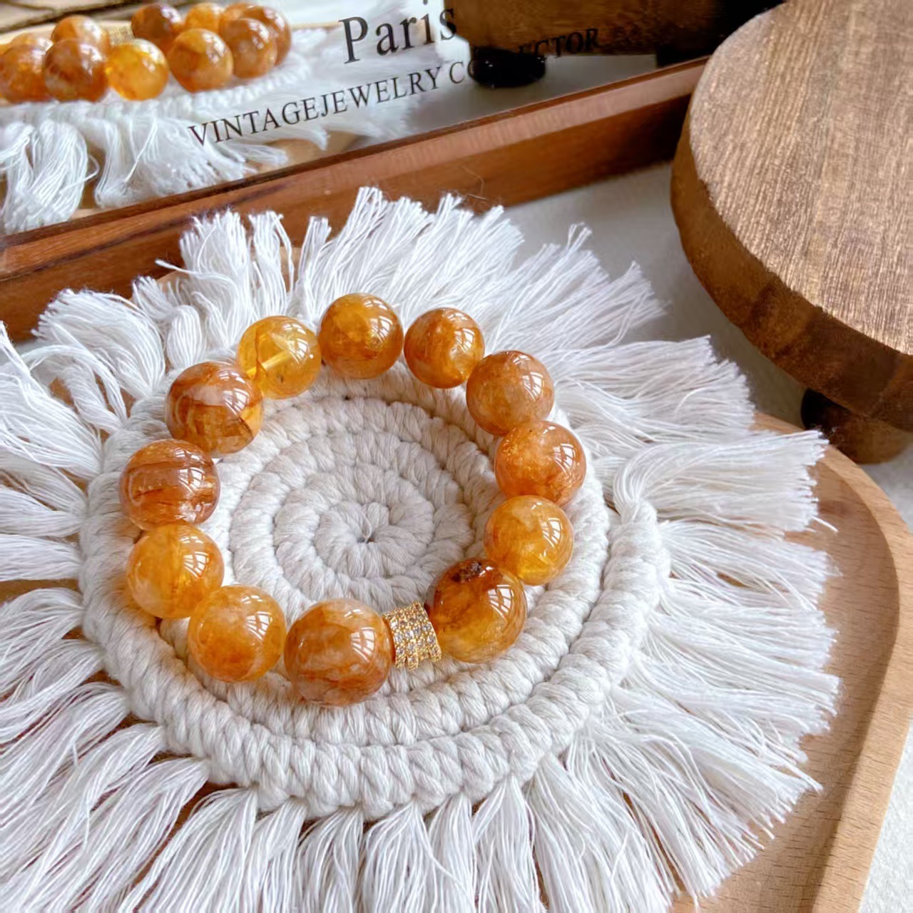 Natural large particle gold gel flower 16mm crystal bracelet