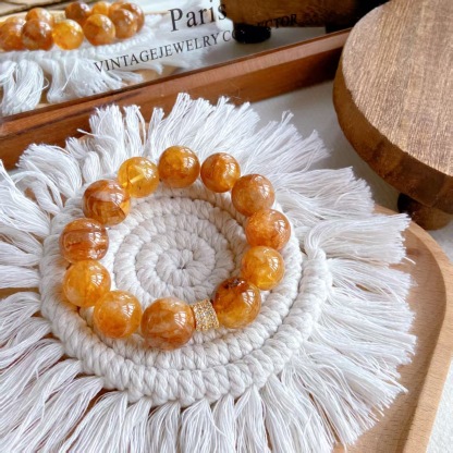 Natural large particle gold gel flower 16mm crystal bracelet