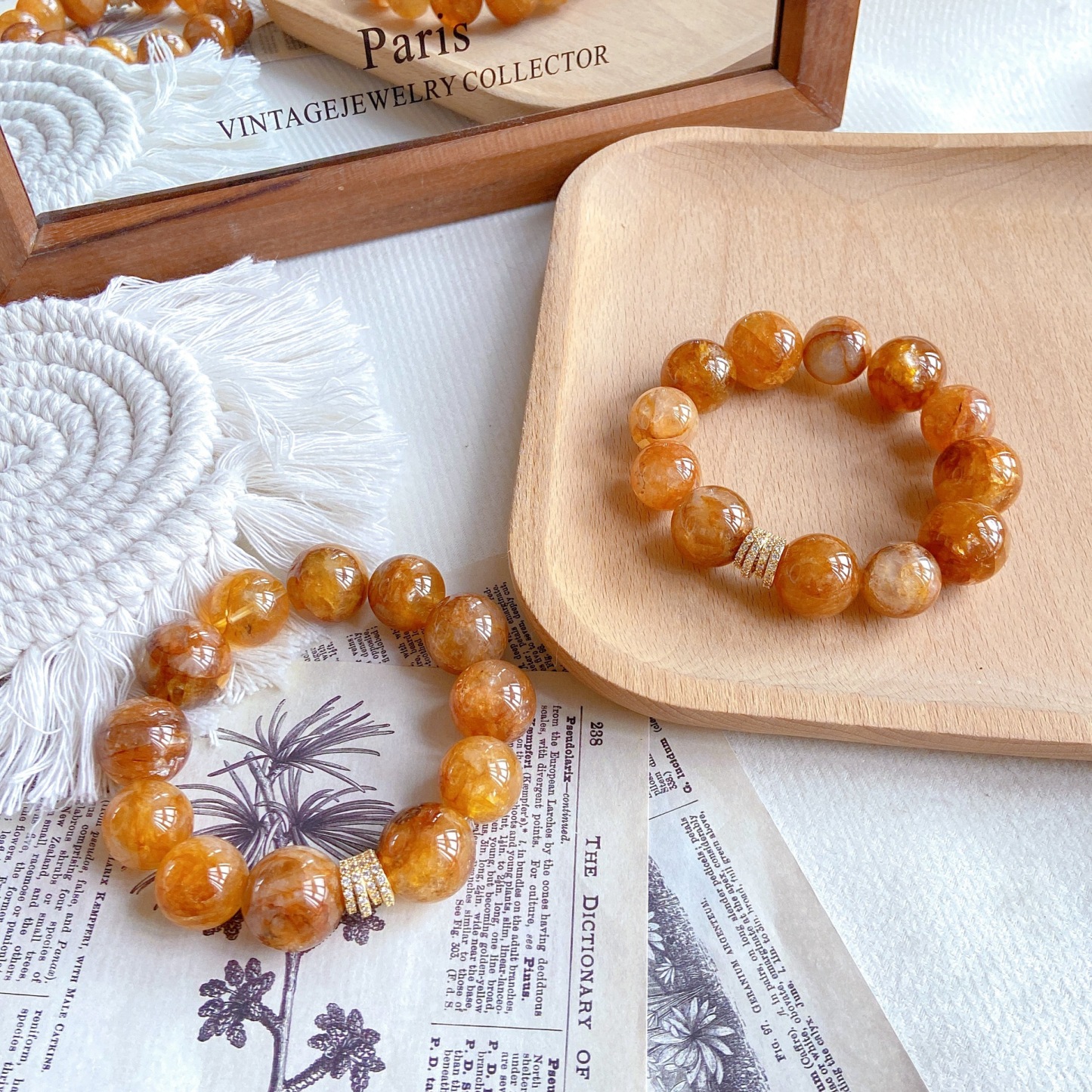 Natural large particle gold gel flower 16mm crystal bracelet