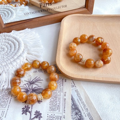 Natural large particle gold gel flower 16mm crystal bracelet