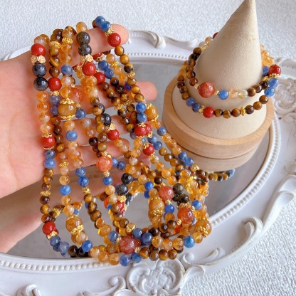 Natural blue crystal tiger eye stone cinnabar black hair crystal yellow tower crystal glue double circle bracelet
